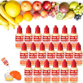 Qualirey fruit fly trap refill liquid bottle beside fresh fruit, ideal for attracting indoor fruit flies