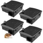 Qualirey rat station with key for outdoor use, durable black plastic.