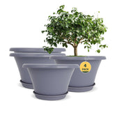 Quarut 12 inch planter with diamond pattern in grey for indoor and outdoor display.