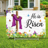 Queekay Easter yard sign with bunny and tulips creates festive garden appeal.
