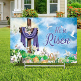 Queekay Easter yard sign with He is Risen for outdoor display