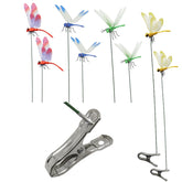 QUJIFETU fake dragonfly clip enhances outdoor decor with bright garden color.