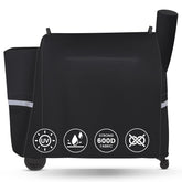 QuliMetal Traeger Pro 34 front view with full-length weather protection.