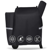 QuliMetal grill cover on Traeger Pro 22 front view for rain protection.