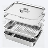 QURAS stainless steel grill tray set deep tray for marinating and prep.