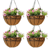 Qusuxi 4-pack 12-inch hanging planters with coco fiber liners for outdoor use