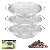 QUTIING 3-piece soil sifter set with 3mm, 6mm, 8mm meshes for precise screening.