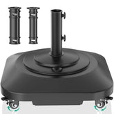 QZER umbrella base with wheels — front view for easy mobility and positioning.