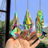 R REVOLEURT 3-piece crystal prism suncatcher on window creates vivid rainbows