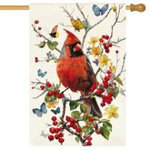 RABUSOFA Cardinal flag front view with butterfly flowers enhances outdoor curb appeal