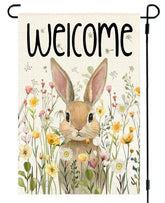 RABUSOFA Easter garden flag with yellow daisies welcomes guests on the porch.