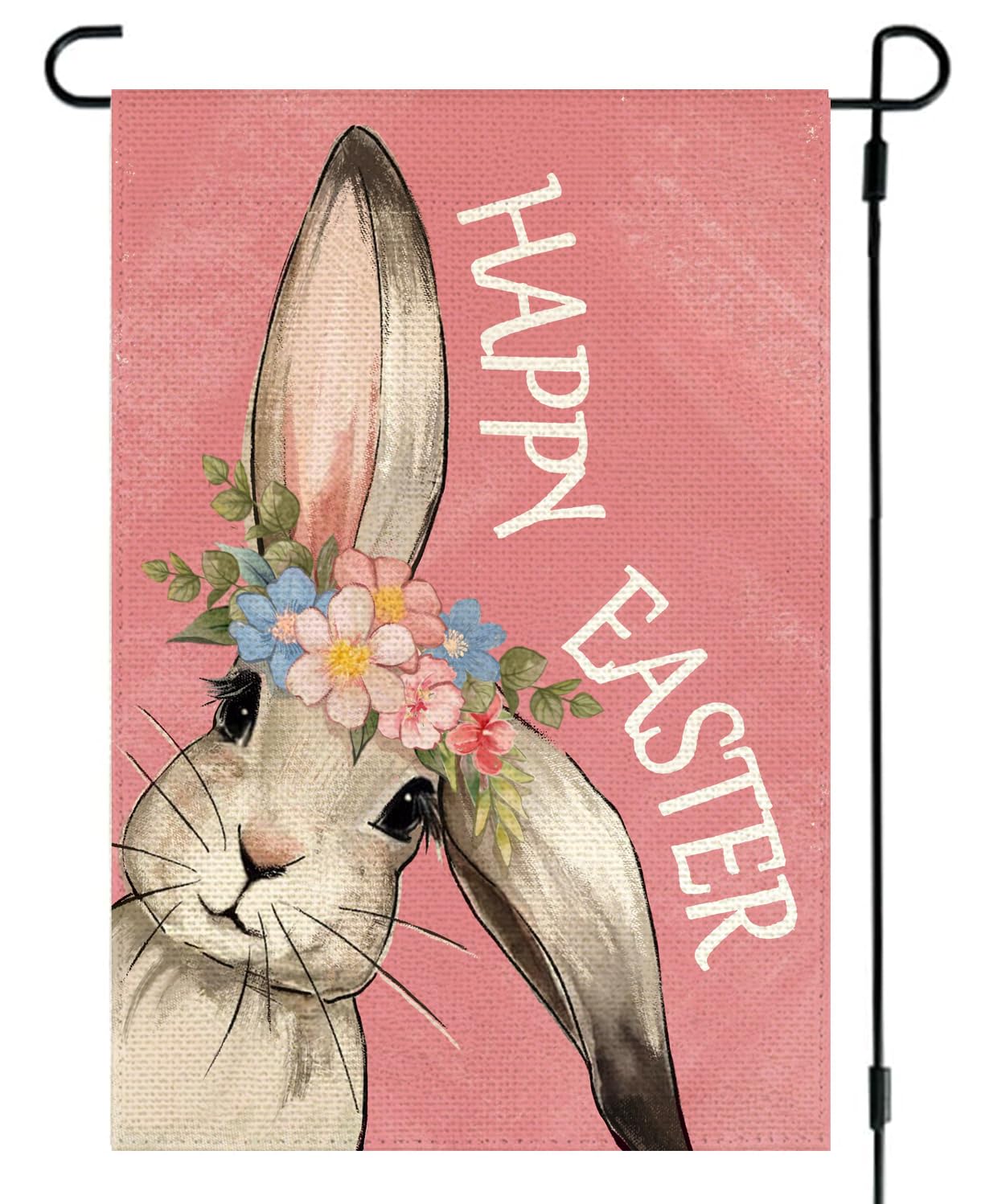 RABUSOFA Happy Easter Bunny Garden Flag front view showcases a cheerful design for outdoor welcome.