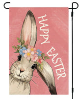 RABUSOFA Happy Easter Bunny Garden Flag front view showcases a cheerful design for outdoor welcome.
