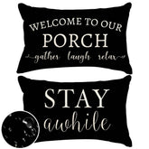 RABUSOFA outdoor pillow cover in black and cream front pattern for porch decor
