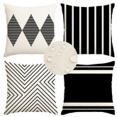 RABUSOFA outdoor pillow cover in black-beige adds chic Boho style to patio seating.