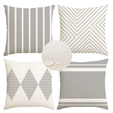 RABUSOFA outdoor pillow covers in gray and beige Boho style on patio cushions