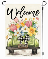 RABUSOFA tulip garden flag front view enhances curb appeal on porches.