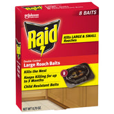 Raid Double Control bait-station 8-count package demonstrates easy indoor roach control setup