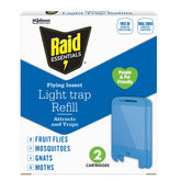Raid Essentials light-trap refill two-cartridge set for continuous insect capture.