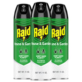 Raid House & Garden Bug Killer bottle pour demonstrates easy indoor and outdoor use