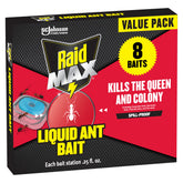 Raid Max Liquid Ant Bait bottle sits ready to attract and kill ants at the source.