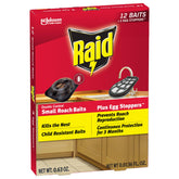 Raid Roach Killer Baits packaging with egg stoppers for indoor control.