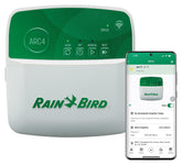 Rain Bird ARC4 front view showing compact indoor timer for multi-zone irrigation