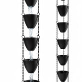 Rain Chains Direct Cascading Bowls front view highlights heavy rain handling and curb appeal.