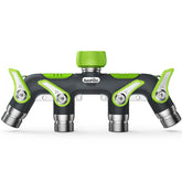 RAINPOINT 4-Way splitter close-up with four valves for independent watering.