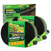 RAINPOINT flat soaker hose 100ft laid on soil for even watering.