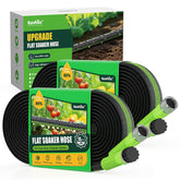 RAINPOINT flat soaker hose assembly shows easy end-to-end linking for irrigation