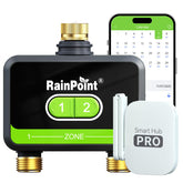 RAINPOINT wifi timer with brass inlet and outlet for durable irrigation control.