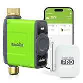 Rainpoint WiFi water timer with brass inlet and outlet close-up, built for durability.