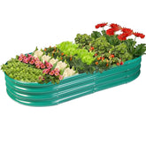 Rakukiri 5ft oval raised garden bed with open base for healthy roots.