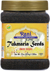 Rani Tukmaria basil seeds jar front, authentic Indian packaging.