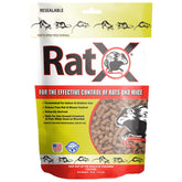 RatX 18oz bag of pellets for all-species rodent control in homes.