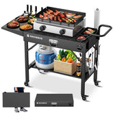 Raynesys outdoor griddle table setup fits 31x17 inch grills for stable outdoor cooking.