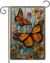 RBAFAO garden flag with butterfly stained-glass design for outdoor porch decor.