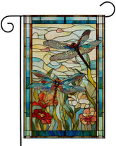 RBAFAO garden flag dragonfly stained glass design adds curb appeal year-round.