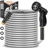 RCFUNKID Garden Hose Metal 25ft coiled for tough outdoor tasks.