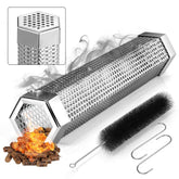 Realcook pellet smoker tube on a grill for superior wood smoke flavor.