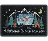 Reallnaive camper door mat 16x24 close-up showing RV decor with non-slip rubber back