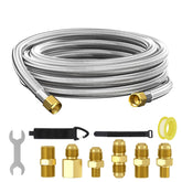 RedPANT 12ft braided propane hose shown for outdoor grilling and safe connections