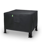 REDRICH square fire pit cover close-up showing heavy-duty fabric and PU coating for weather protection.