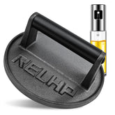 RELHP burger press cast-iron top view for even, uniform patties