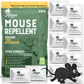 Reliant Pet mouse repellent pouches packaging showcases USA-made quality and reseal-friendly design.