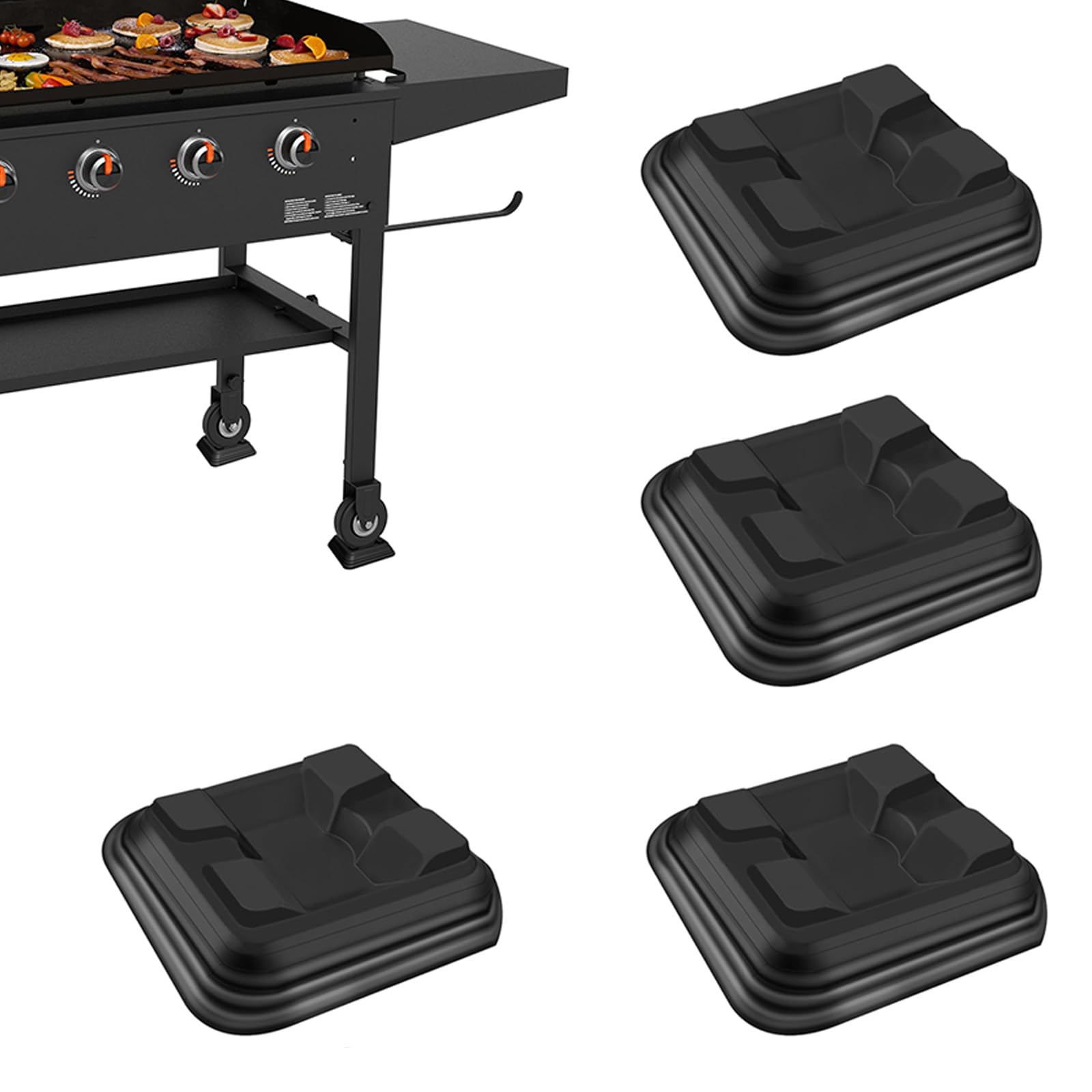 RELIY griddle leveling shims stack to level a Blackstone on uneven ground.