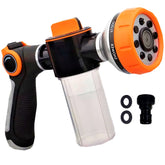 Reluen hose nozzle with soap dispenser for car washing and patio cleaning.