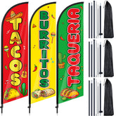 Remagr tacos burritos feather flag 7ft boosts curb appeal for outdoor advertising.