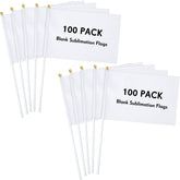 Remerry blank sublimation flags on sticks ideal for DIY parade decor.